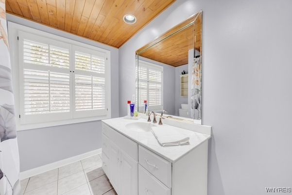 Bathroom, Interior, Recessed Lighting, Wooden Ceilings
