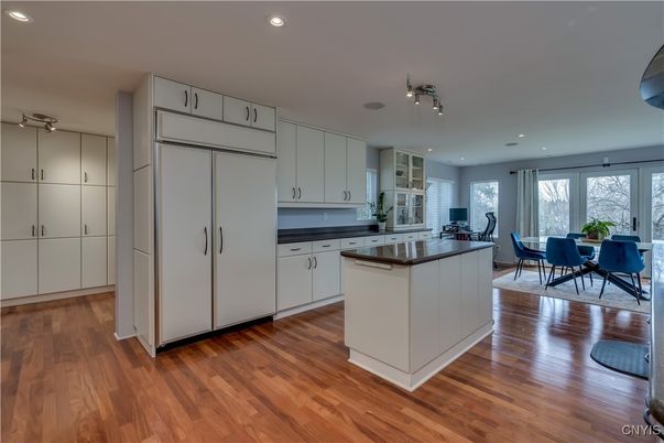 Dining room, Interior, Kitchen, Recessed Lighting, Wood Texture Flooring