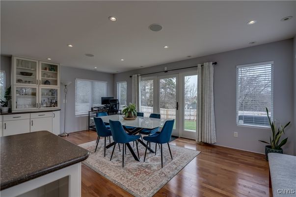 Dining room, Interior, Recessed Lighting, Wood Texture Flooring