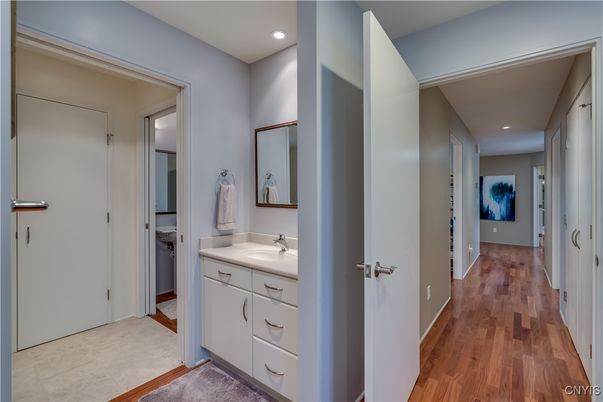 Bathroom, Interior, Recessed Lighting, Wood Texture Flooring