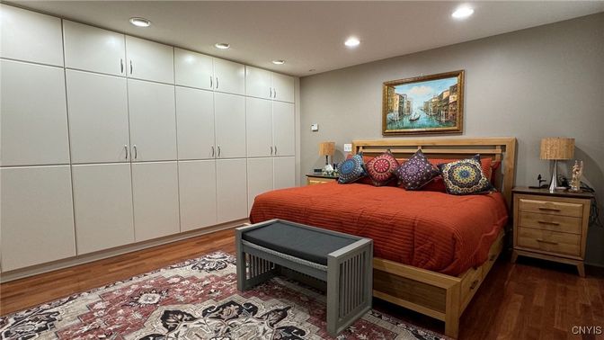 Bedroom, Interior, Recessed Lighting, Wood Texture Flooring