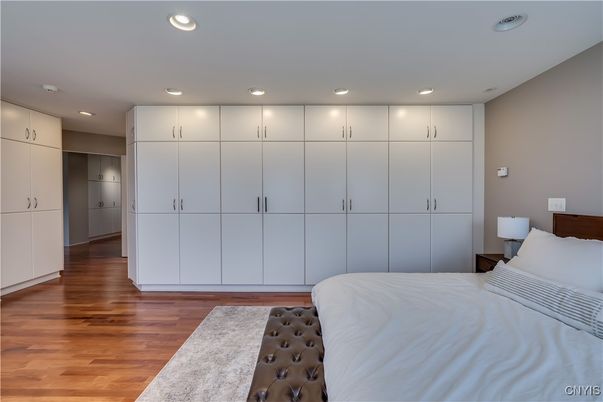 Bedroom, Interior, Recessed Lighting, Wood Texture Flooring