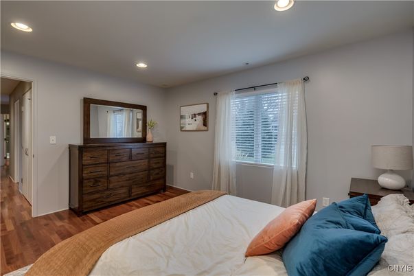 Bedroom, Interior, Recessed Lighting, Wood Texture Flooring
