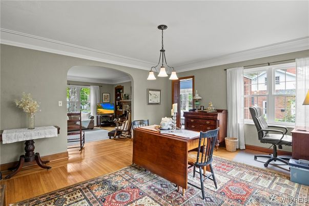 Home Office, Interior, Pendant Lights, Wood Texture Flooring