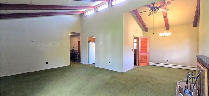 Chandelier, Empty room, Interior, Wooden Beams