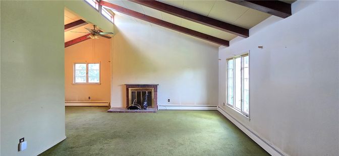 Empty room, Fireplace, Interior, Wooden Beams