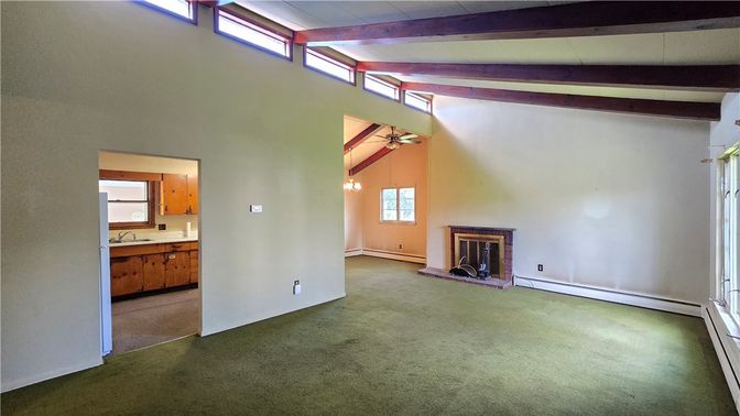 Empty room, Fireplace, Interior, Wooden Beams