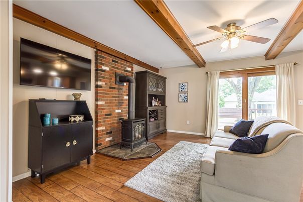 Fireplace, Interior, Living room, Stone Walls, Wooden Beams, Wood Texture Flooring
