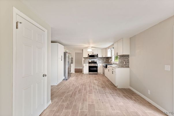 Interior, Kitchen, Stainless Steel Appliances, Wood Texture Flooring
