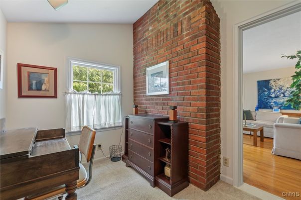 Home Office, Interior, Stone Walls, Wood Texture Flooring