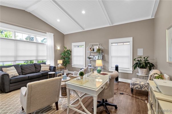Home Office, Interior, Living room, Recessed Lighting, Wood Texture Flooring