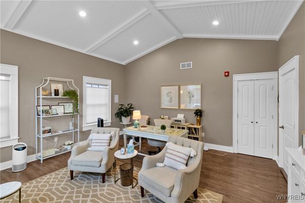 Home Office, Interior, Recessed Lighting, Wood Texture Flooring