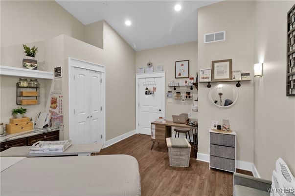 Home Office, Interior, Recessed Lighting, Wood Texture Flooring