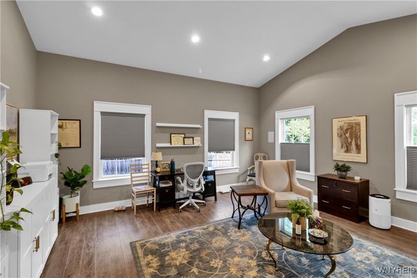 Home Office, Interior, Recessed Lighting, Wood Texture Flooring
