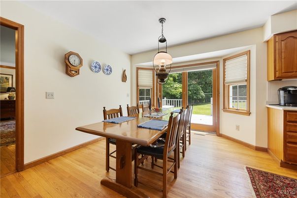 Dining room, Interior, Pendant Lights, Wood Texture Flooring