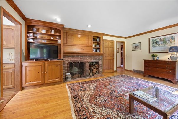 Fireplace, Interior, Recessed Lighting, Wood Texture Flooring