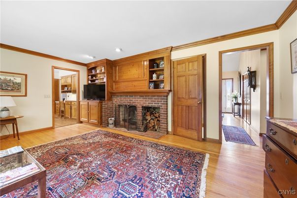 Fireplace, Interior, Recessed Lighting, Wood Texture Flooring
