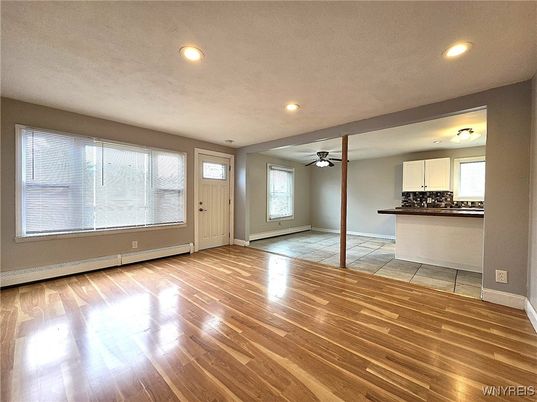 Empty room, Interior, Kitchen, Recessed Lighting, Wood Texture Flooring