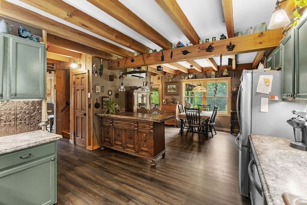 Dining room, Interior, Kitchen, Wooden Beams, Wood Texture Flooring