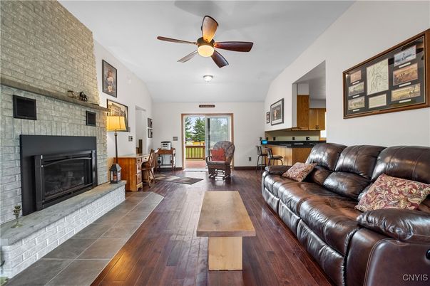 Fireplace, Interior, Living room, Stone Walls, Wood Texture Flooring