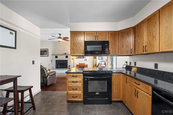 Fireplace, Interior, Kitchen, Living room, Wood Texture Flooring