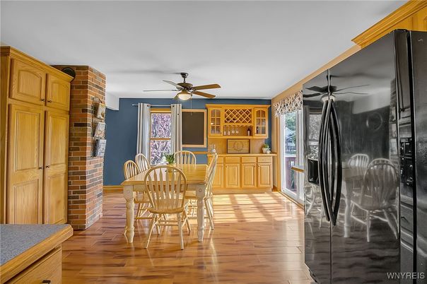 Dining room, Interior, Kitchen, Stone Walls, Wood Texture Flooring