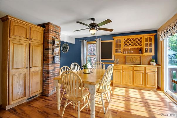 Dining room, Interior, Stone Walls, Wood Texture Flooring