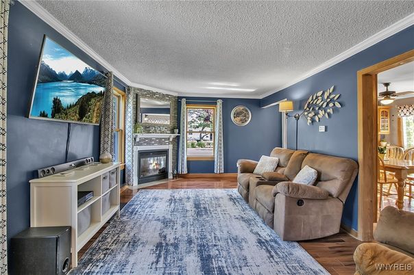 Dining room, Fireplace, Interior, Living room, Wood Texture Flooring