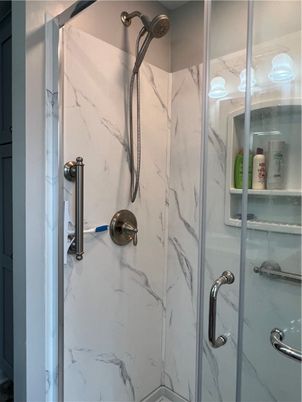 Bathroom, Glass Shower, Interior, Marble Walls