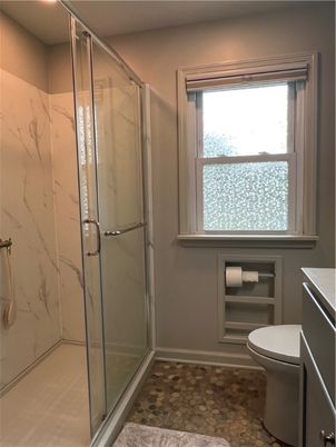Bathroom, Glass Shower, Interior, Marble Walls
