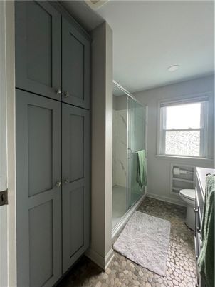 Bathroom, Glass Shower, Interior, Marble Walls, Recessed Lighting