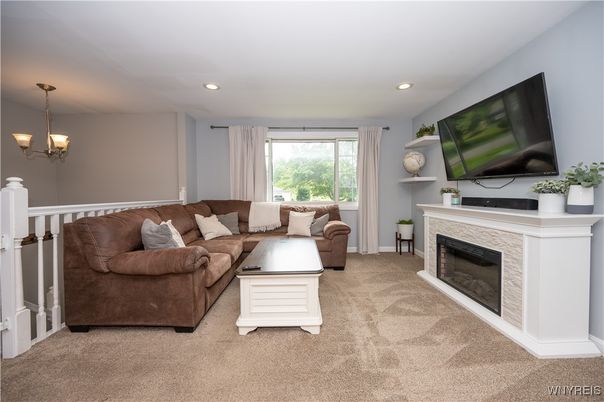 Chandelier, Fireplace, Interior, Living room, Recessed Lighting
