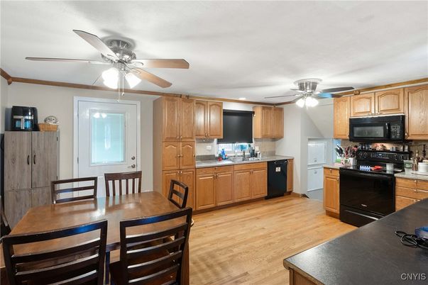 Dining room, Interior, Kitchen, Recessed Lighting, Wood Texture Flooring
