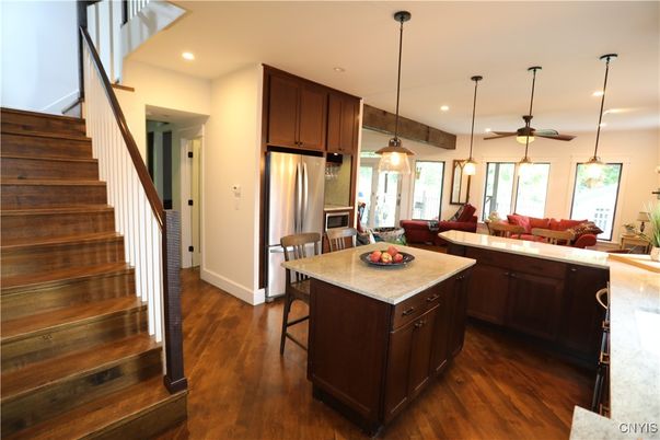 Interior, Kitchen, Living room, Pendant Lights, Recessed Lighting, Stainless Steel Appliances, Wood Texture Flooring