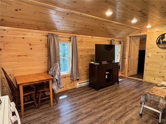 Dining room, Interior, Recessed Lighting, Wooden Ceilings, Wood Texture Flooring, Wooden Walls
