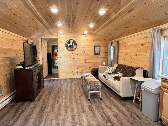 Interior, Living room, Recessed Lighting, Wooden Ceilings, Wood Texture Flooring, Wooden Walls