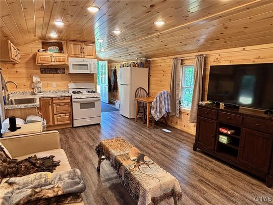 Interior, Kitchen, Recessed Lighting, Wooden Ceilings, Wood Texture Flooring, Wooden Walls