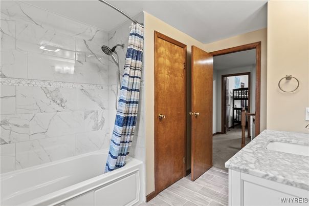 Bathroom, Interior, Marble Walls, Wood Texture Flooring