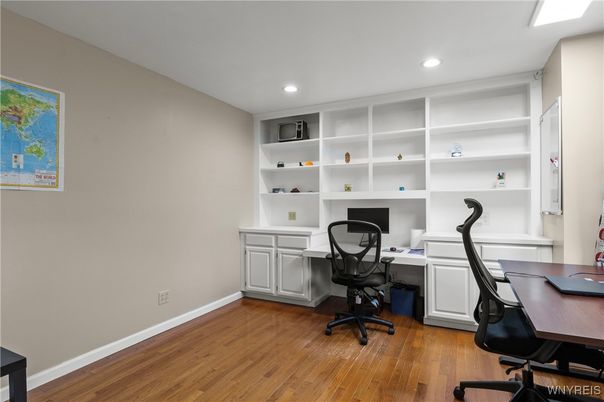 Home Office, Interior, Recessed Lighting, Wood Texture Flooring