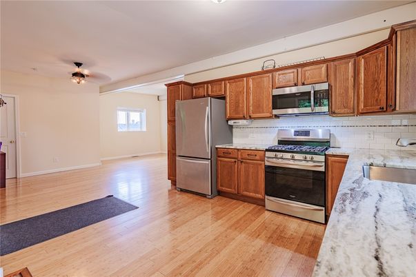 Interior, Kitchen, Stainless Steel Appliances, Wood Texture Flooring