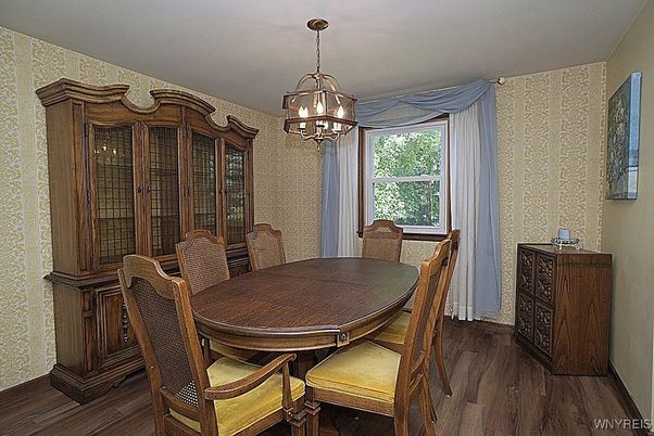 Dining room, Interior, Pendant Lights, Wood Texture Flooring