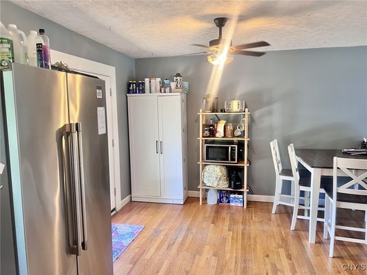 Dining room, Interior, Kitchen, Stainless Steel Appliances, Wood Texture Flooring