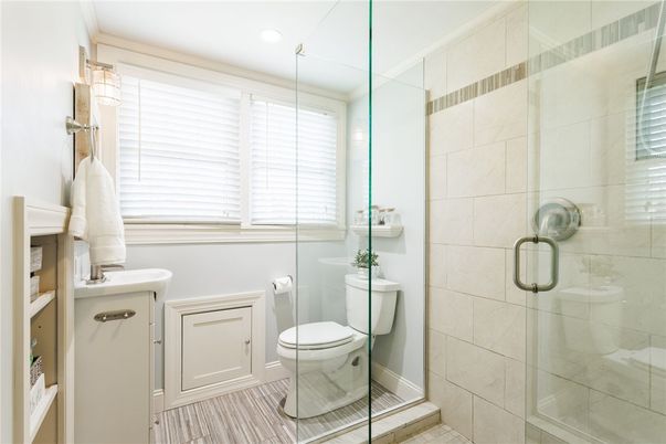 Bathroom, Glass Shower, Interior, Recessed Lighting