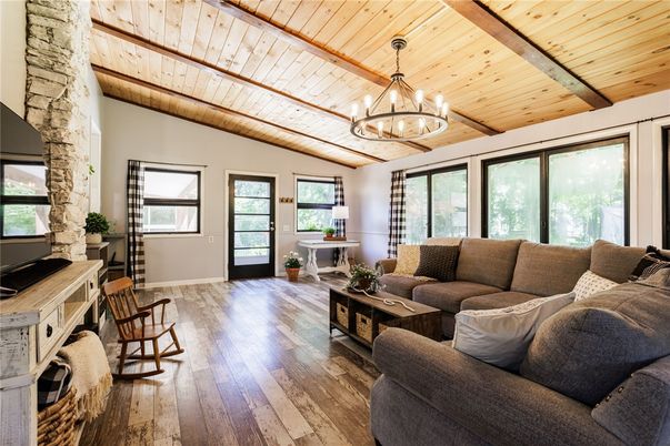 Chandelier, Interior, Living room, Stone Walls, Wooden Beams, Wooden Ceilings, Wood Texture Flooring