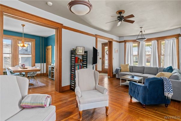 Dining room, Interior, Living room, Pendant Lights, Wood Texture Flooring