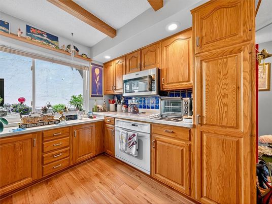 Interior, Kitchen, Recessed Lighting, Wooden Beams, Wood Texture Flooring