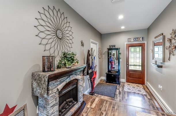 Fireplace, Interior, Recessed Lighting, Wood Texture Flooring
