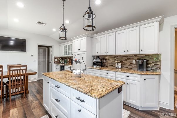Interior, Kitchen, Pendant Lights, Recessed Lighting, Wood Texture Flooring