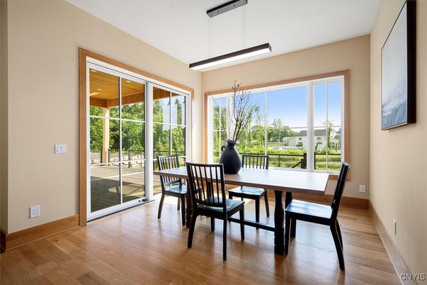 Dining room, Interior, Pendant Lights, Wood Texture Flooring