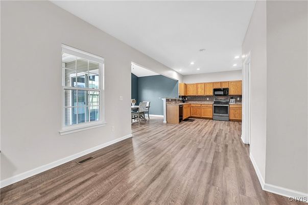 Dining room, Interior, Kitchen, Recessed Lighting, Wood Texture Flooring